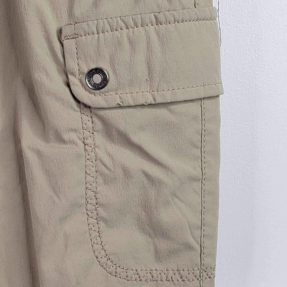 Eddie Bauer Capri Womens Travex Cargo Ruched Leg Pant Khaki Tan Size 6 Stretch - Picture 5 of 11